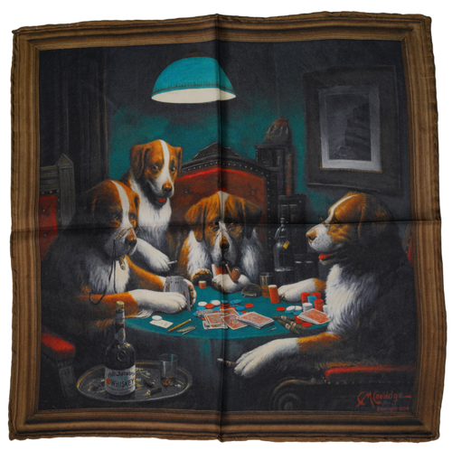 Dogs Play Poker Desenli Lüks İpek Cep Mendili