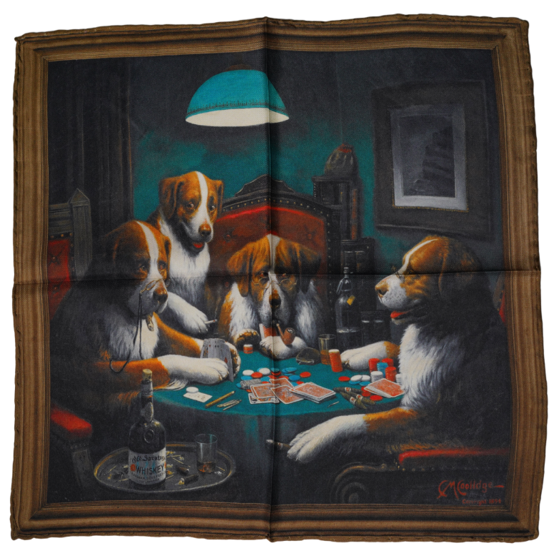 Dogs Play Poker Desenli Lüks İpek Cep Mendili
